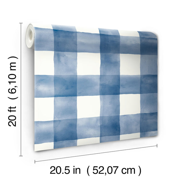 Checkmate Watercolor Plaid Blue Peel & Stick Wallpaper with Watercolor Plaid Pattern - York PSW1078RL