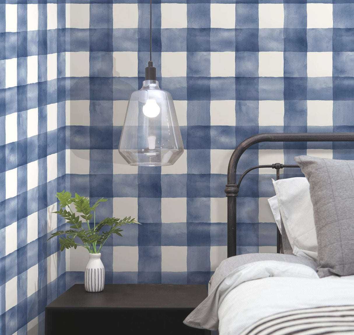 Checkmate Watercolor Plaid Blue Peel & Stick Wallpaper with Watercolor Plaid Pattern - York PSW1078RL