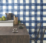 Checkmate Watercolor Plaid Blue Peel & Stick Wallpaper with Watercolor Plaid Pattern - York PSW1078RL