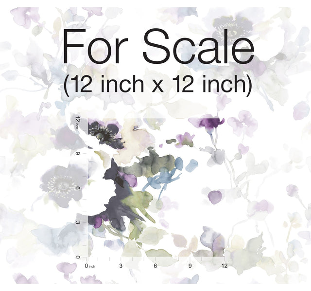 Garden Anemone Lilac & Green Peel & Stick Wallpaper with Botanical Watercolor Style - York PSW1082RL