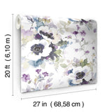 Garden Anemone Lilac & Green Peel & Stick Wallpaper with Botanical Watercolor Style - York PSW1082RL