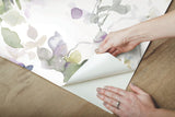Garden Anemone Lilac & Green Peel & Stick Wallpaper with Botanical Watercolor Style - York PSW1082RL