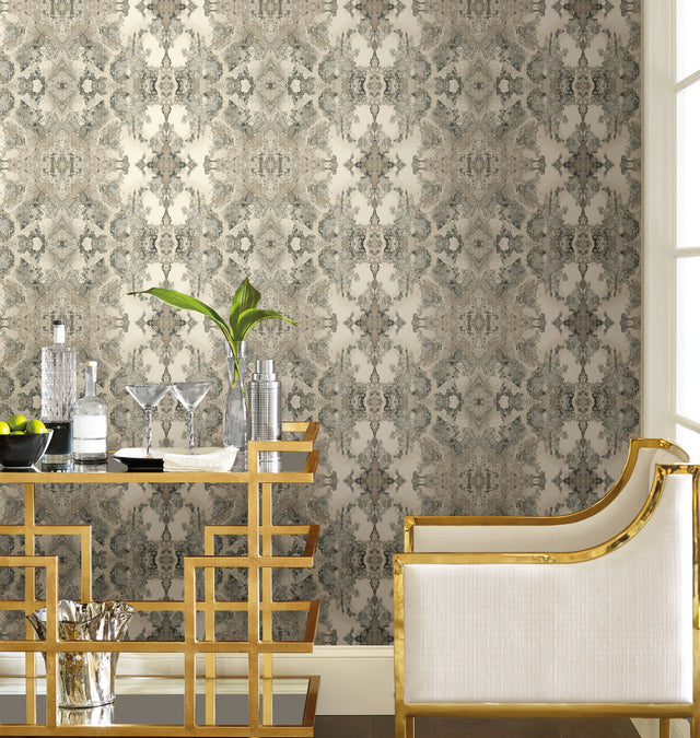 Inner Beauty Grey Peel & Stick Wallpaper with Abstract Geode Motif - York PSW1092RL