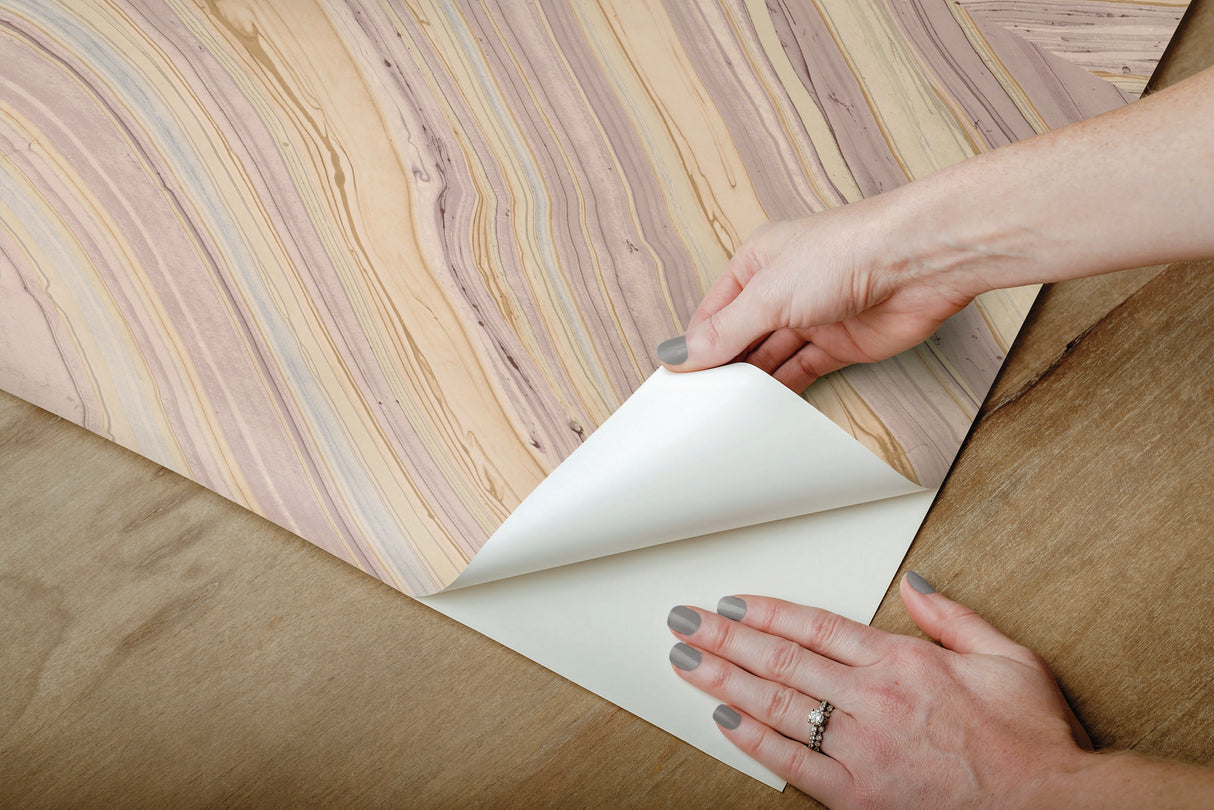 Onyx Purple Peel & Stick Wallpaper with Bohemian Marbled Tile Motif - York PSW1093RL