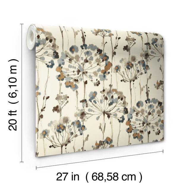 Flourish Teal Peel & Stick Wallpaper with Botanical Watercolor Motif - York PSW1095RL