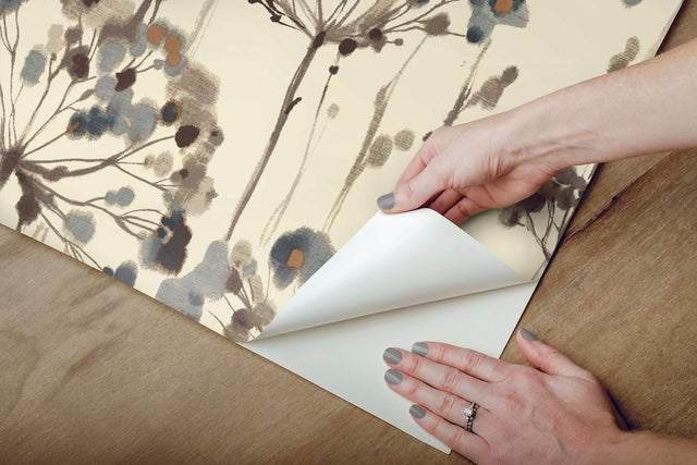 Flourish Teal Peel & Stick Wallpaper with Botanical Watercolor Motif - York PSW1095RL