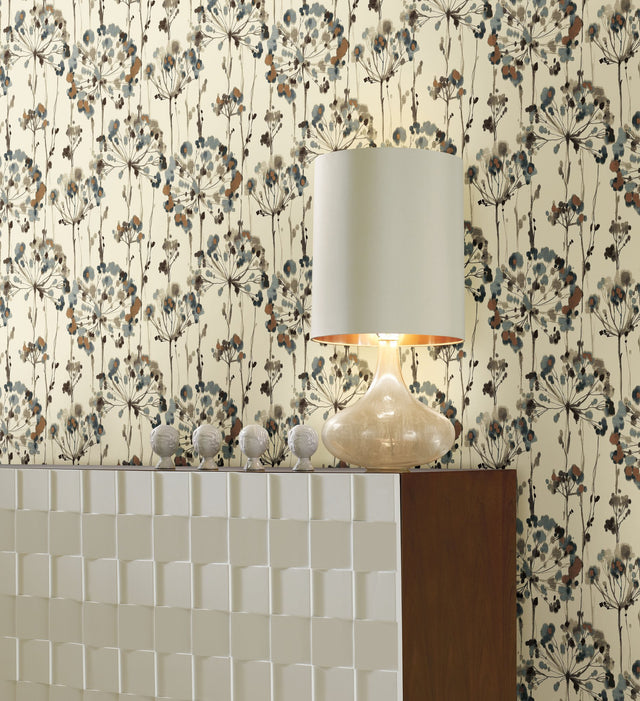 Flourish Teal Peel & Stick Wallpaper with Botanical Watercolor Motif - York PSW1095RL