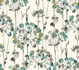 Flourish Turquoise Peel & Stick Wallpaper with Botanical Watercolor Motif - York PSW1096RL