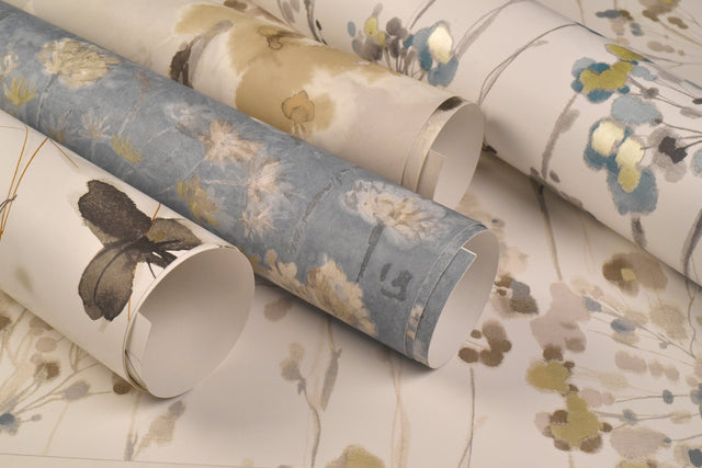 Flourish Turquoise Peel & Stick Wallpaper with Botanical Watercolor Motif - York PSW1096RL