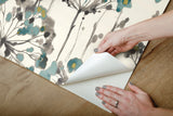 Flourish Turquoise Peel & Stick Wallpaper with Botanical Watercolor Motif - York PSW1096RL