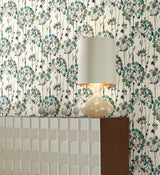 Flourish Turquoise Peel & Stick Wallpaper with Botanical Watercolor Motif - York PSW1096RL