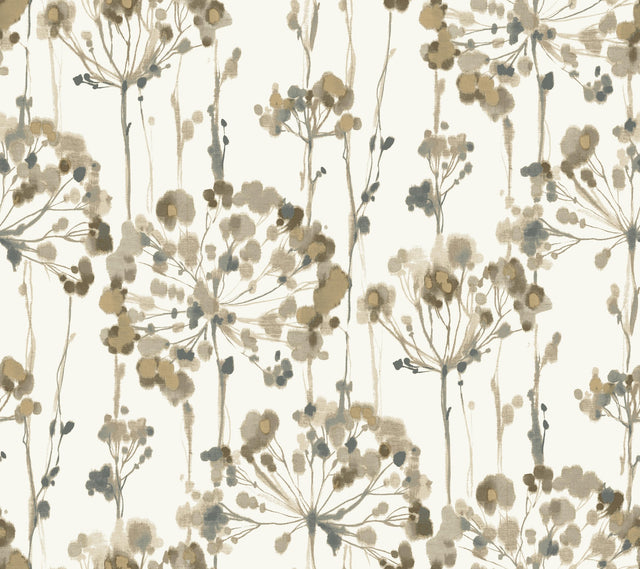 Flourish Neutral Peel & Stick Wallpaper with Botanical Watercolor Motif - York PSW1097RL