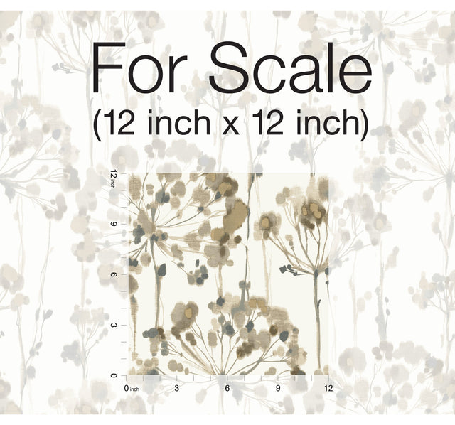 Flourish Neutral Peel & Stick Wallpaper with Botanical Watercolor Motif - York PSW1097RL