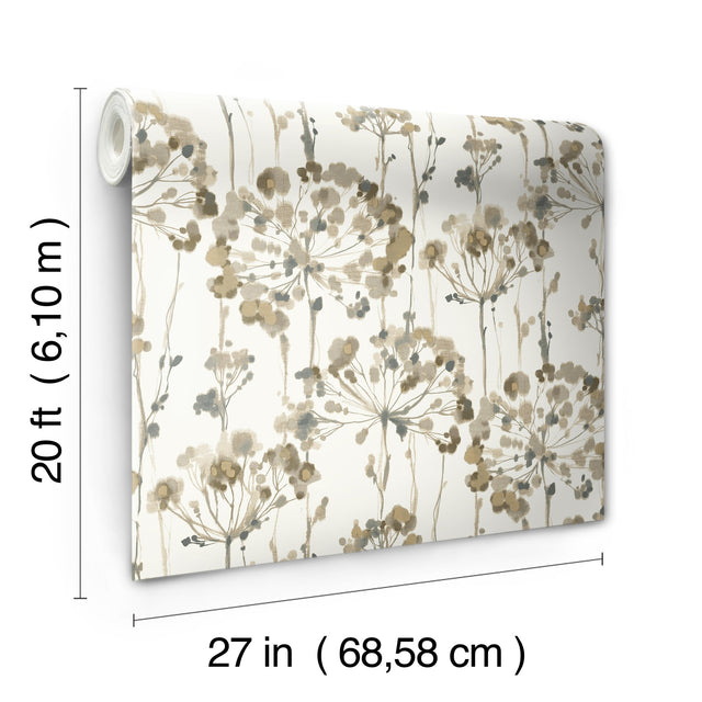 Flourish Neutral Peel & Stick Wallpaper with Botanical Watercolor Motif - York PSW1097RL