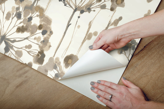 Flourish Neutral Peel & Stick Wallpaper with Botanical Watercolor Motif - York PSW1097RL