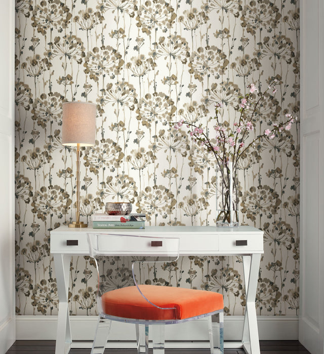 Flourish Neutral Peel & Stick Wallpaper with Botanical Watercolor Motif - York PSW1097RL