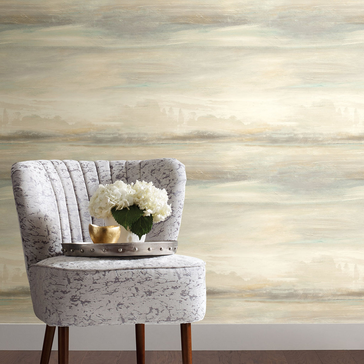 Soothing Mists Scenic Blue & Beige Peel & Stick Wallpaper with Bohemian Abstract Style - York PSW1098RL