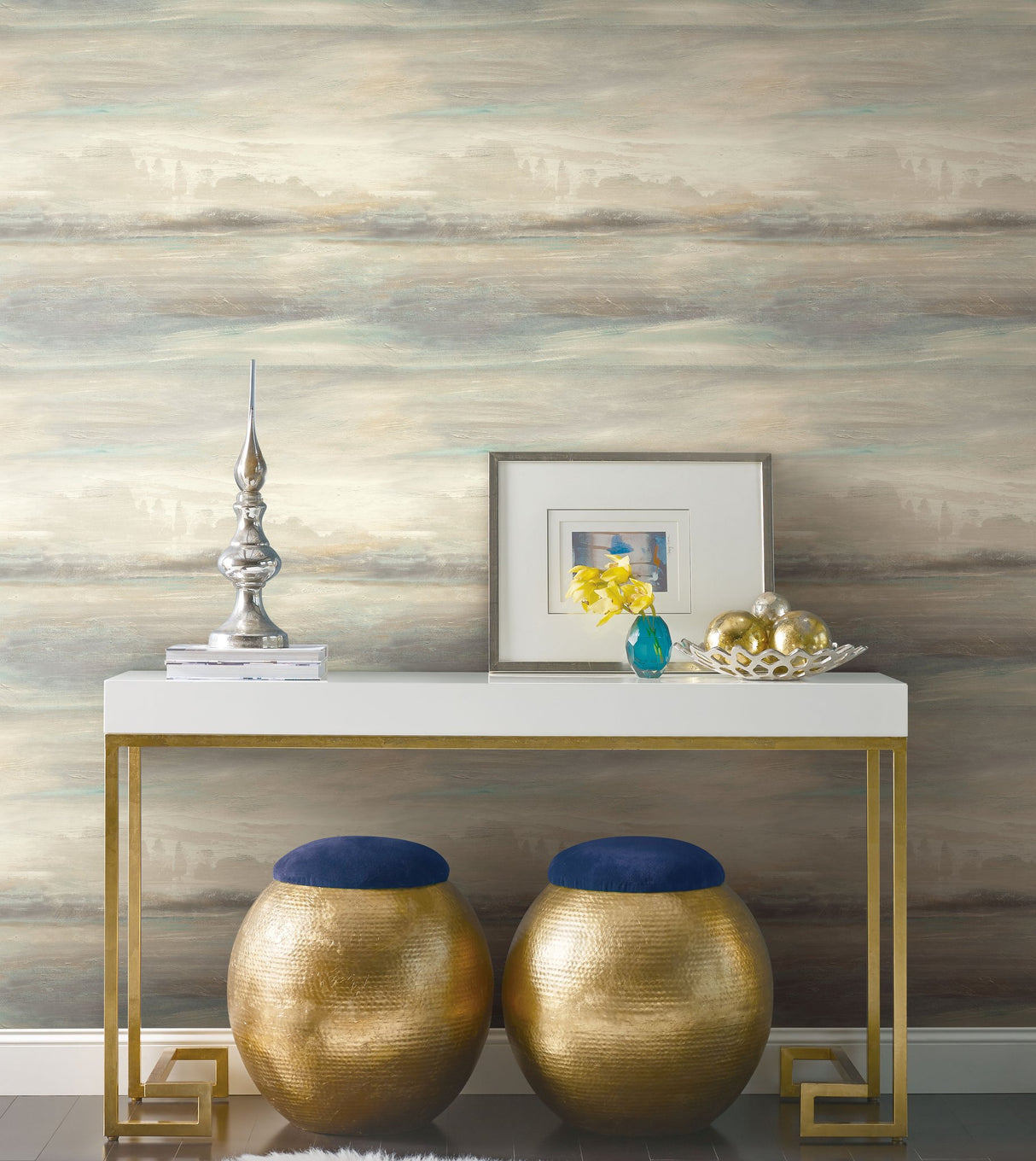 Soothing Mists Scenic Blue & Beige Peel & Stick Wallpaper with Bohemian Abstract Style - York PSW1098RL