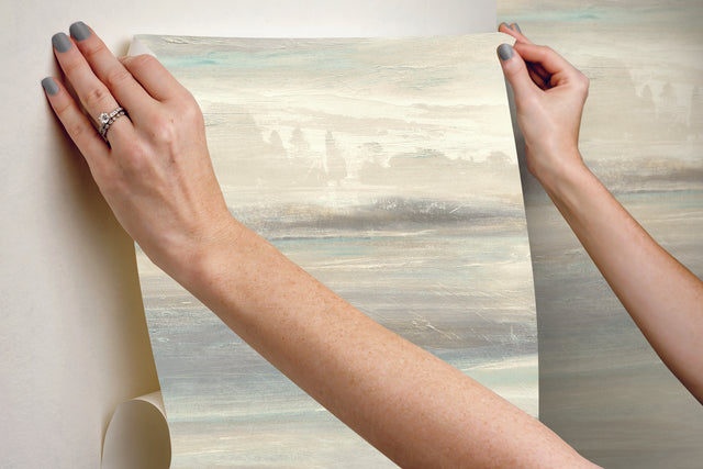 Soothing Mists Scenic Blue & Beige Peel & Stick Wallpaper with Bohemian Abstract Style - York PSW1098RL
