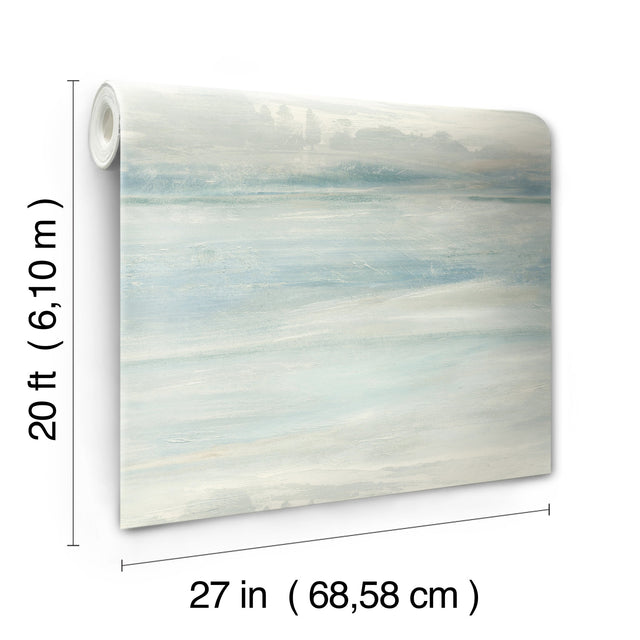 Soothing Mists Scenic Blue Peel & Stick Wallpaper with Abstract Canvas Wash - York PSW1099RL