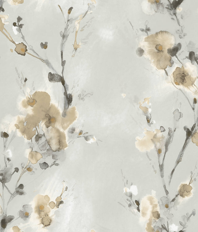 Charm Neutral Peel & Stick Wallpaper with Botanical Watercolor Motif - York PSW1101RL