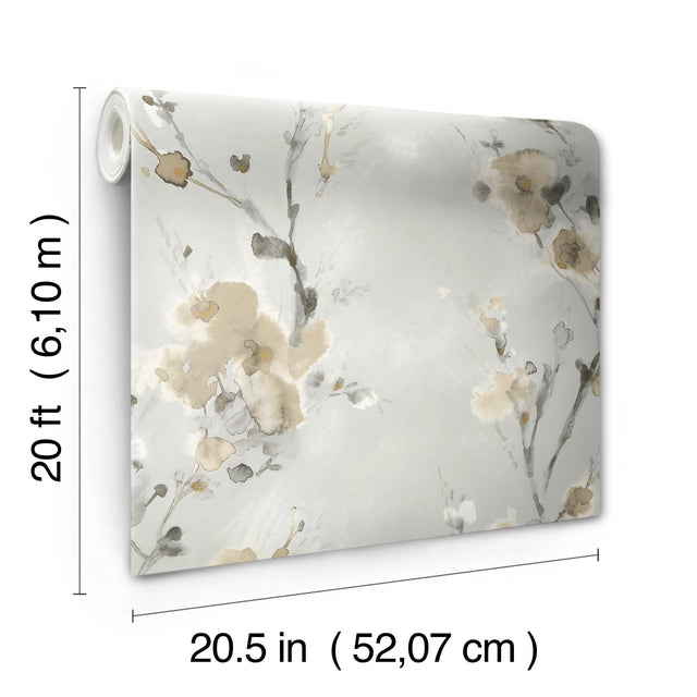 Charm Neutral Peel & Stick Wallpaper with Botanical Watercolor Motif - York PSW1101RL