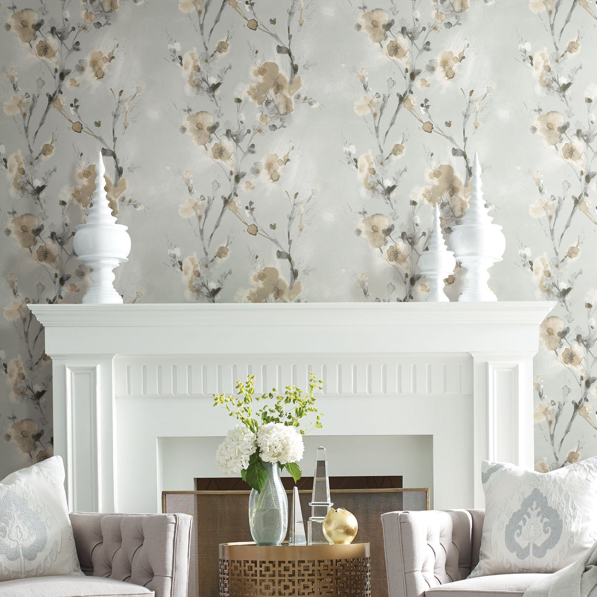 Charm Neutral Peel & Stick Wallpaper with Botanical Watercolor Motif - York PSW1101RL