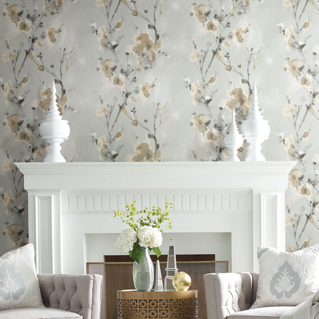 Charm Neutral Peel & Stick Wallpaper with Botanical Watercolor Motif - York PSW1101RL