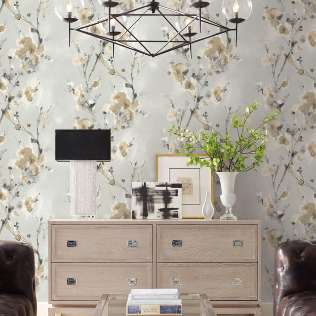 Charm Neutral Peel & Stick Wallpaper with Botanical Watercolor Motif - York PSW1101RL