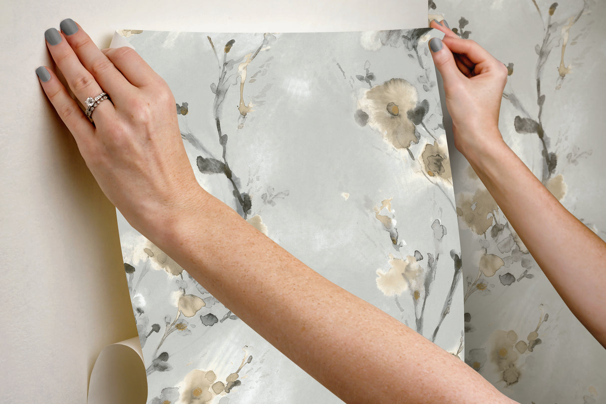 Charm Neutral Peel & Stick Wallpaper with Botanical Watercolor Motif - York PSW1101RL