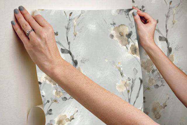 Charm Neutral Peel & Stick Wallpaper with Botanical Watercolor Motif - York PSW1101RL