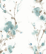 Charm Teal Peel & Stick Wallpaper with Botanical Watercolor Branch Motif - York PSW1102RL