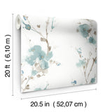Charm Teal Peel & Stick Wallpaper with Botanical Watercolor Branch Motif - York PSW1102RL