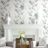 Charm Teal Peel & Stick Wallpaper with Botanical Watercolor Branch Motif - York PSW1102RL