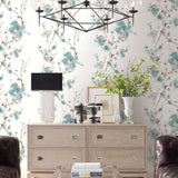 Charm Teal Peel & Stick Wallpaper with Botanical Watercolor Branch Motif - York PSW1102RL