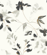 Linden Flower Black Premium Peel & Stick Wallpaper with Botanical Watercolor Vines - York PSW1103RL