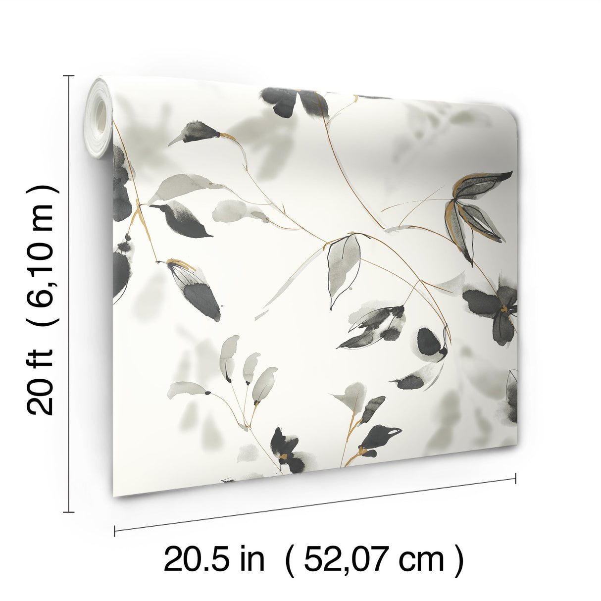 Linden Flower Black Premium Peel & Stick Wallpaper with Botanical Watercolor Vines - York PSW1103RL