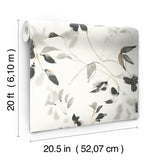 Linden Flower Black Premium Peel & Stick Wallpaper with Botanical Watercolor Vines - York PSW1103RL