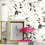 Linden Flower Black Premium Peel & Stick Wallpaper with Botanical Watercolor Vines - York PSW1103RL