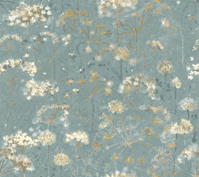 Botanical Fantasy Blue & Beige Peel & Stick Wallpaper with Botanical Floral Pattern - York PSW1106RL