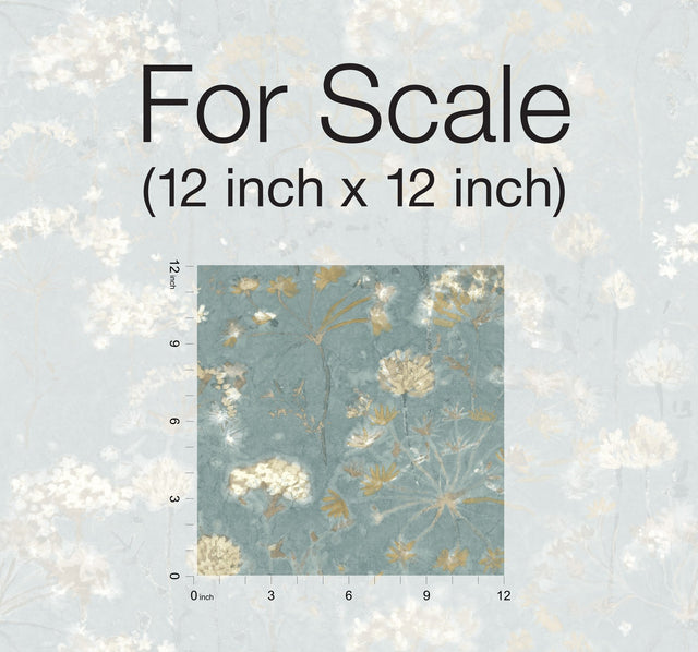 Botanical Fantasy Blue & Beige Peel & Stick Wallpaper with Botanical Floral Pattern - York PSW1106RL
