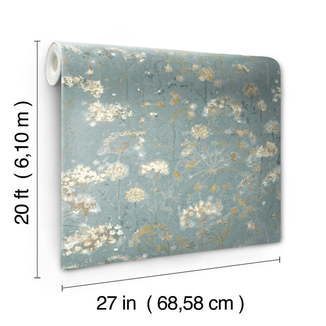 Botanical Fantasy Blue & Beige Peel & Stick Wallpaper with Botanical Floral Pattern - York PSW1106RL
