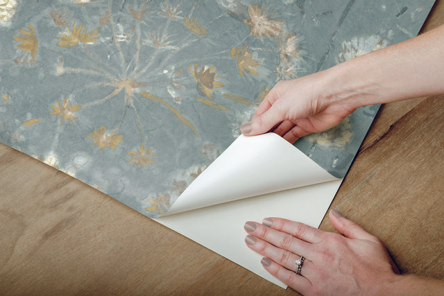 Botanical Fantasy Blue & Beige Peel & Stick Wallpaper with Botanical Floral Pattern - York PSW1106RL