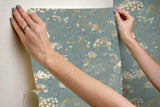 Botanical Fantasy Blue & Beige Peel & Stick Wallpaper with Botanical Floral Pattern - York PSW1106RL