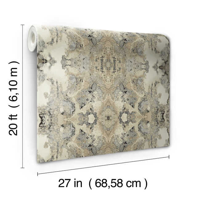 Inner Beauty Ivory Peel & Stick Wallpaper with Bohemian Abstract Geode Motif - York PSW1107RL