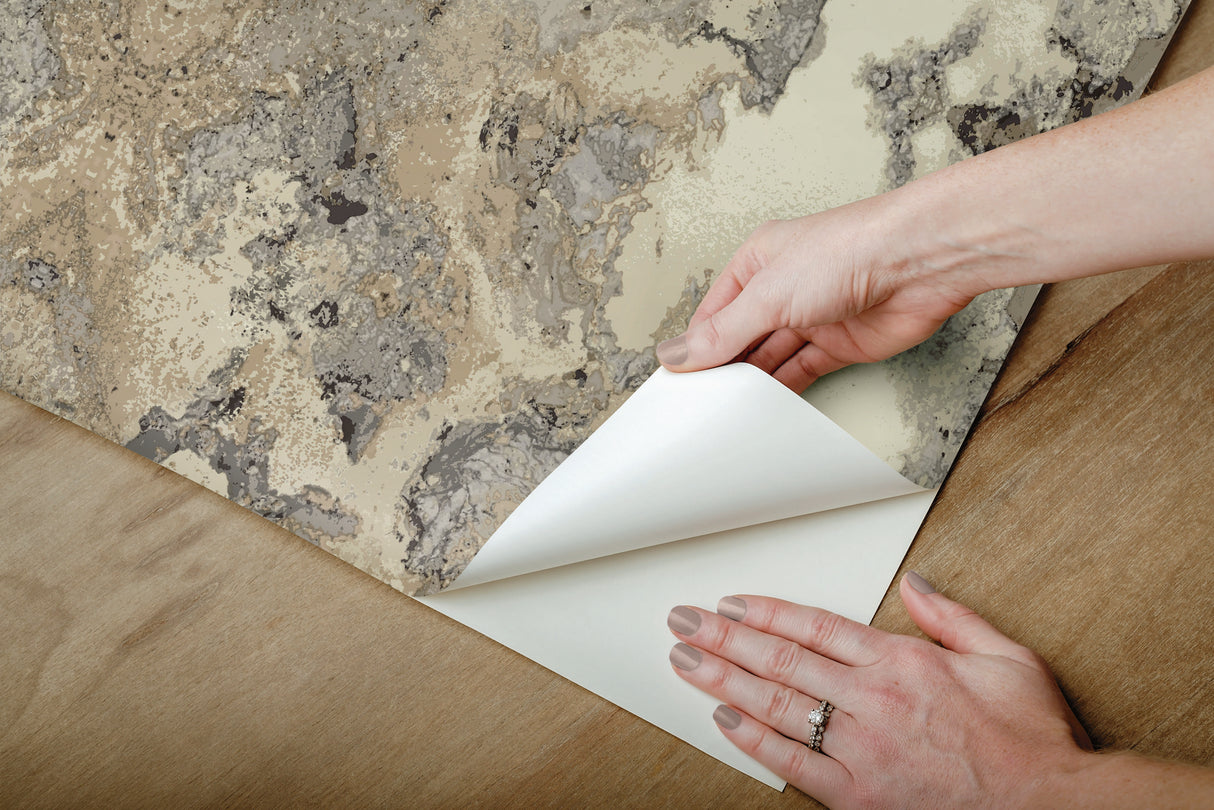 Inner Beauty Ivory Peel & Stick Wallpaper with Bohemian Abstract Geode Motif - York PSW1107RL