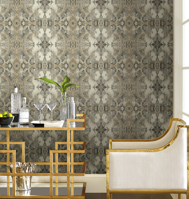 Inner Beauty Ivory Peel & Stick Wallpaper with Bohemian Abstract Geode Motif - York PSW1107RL