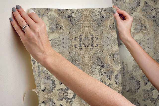 Inner Beauty Ivory Peel & Stick Wallpaper with Bohemian Abstract Geode Motif - York PSW1107RL