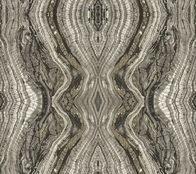 Kaleidoscope Dark Grey Peel & Stick Wallpaper with Bohemian Geode Pattern - York PSW1110RL