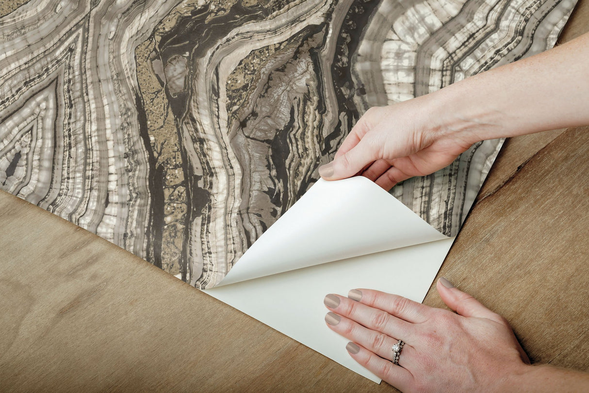 Kaleidoscope Dark Grey Peel & Stick Wallpaper with Bohemian Geode Pattern - York PSW1110RL